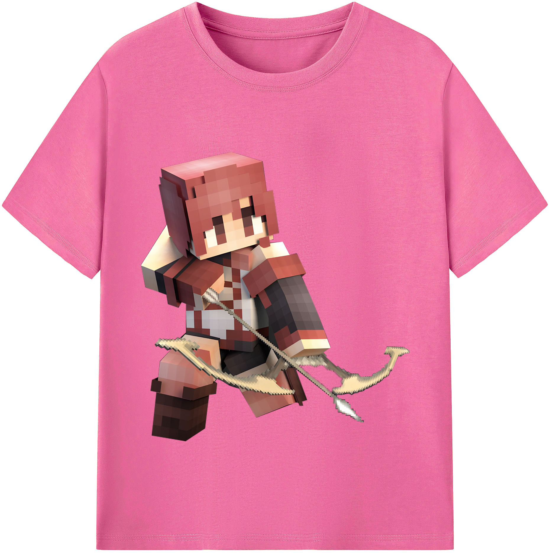 （画像用） マインクラフト ブロックの世界 Minecraft MC Block world レディースカジュアルプリントTシャツ（綿100％）